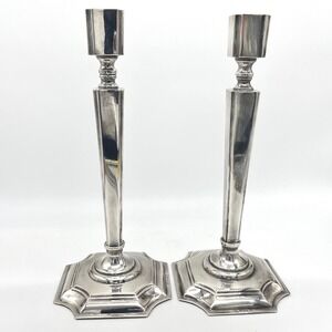 Vintage Sheffield Plate Silver Plated 12 Inch Taper Candlesticks Pair